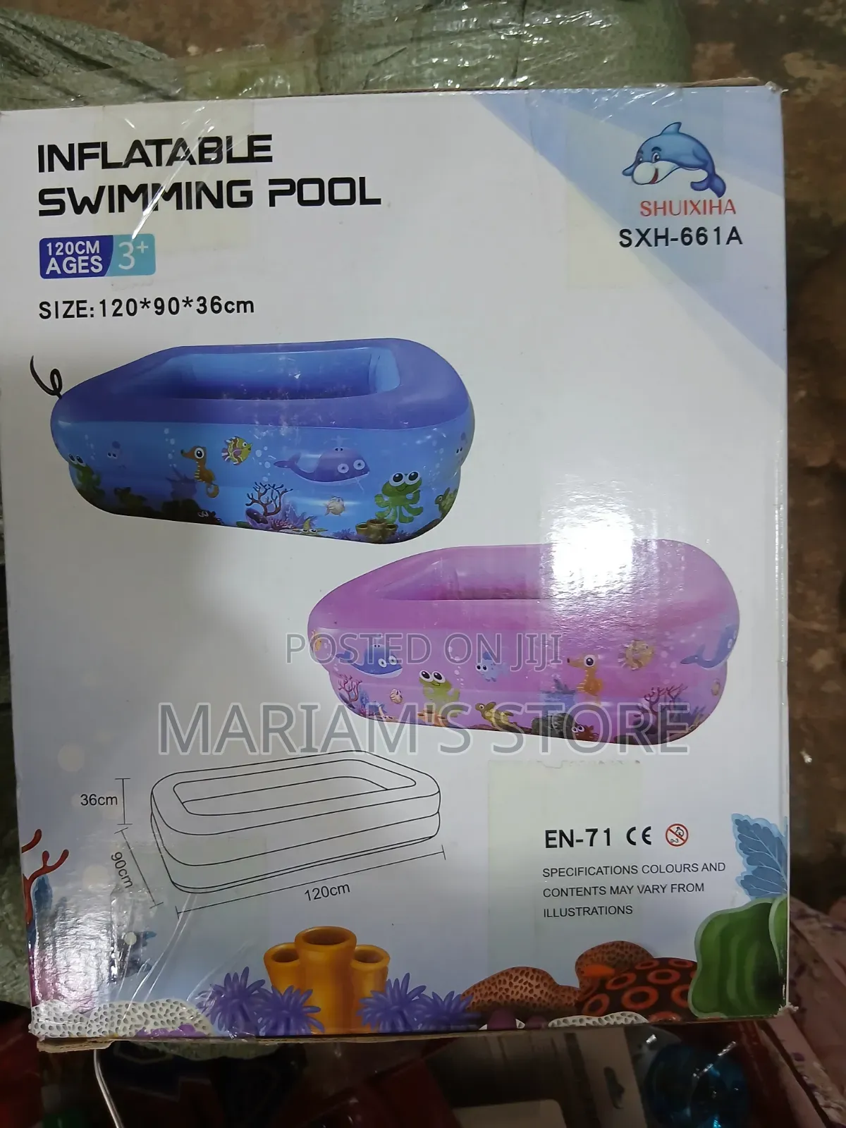 Rectangular Inflatable Kids' Swimming Pool Measuring 120 X 90 X 36 Cm
