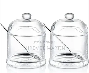 Elegant Glass Condiment Jar 2-Piece Set With Wooden Tray