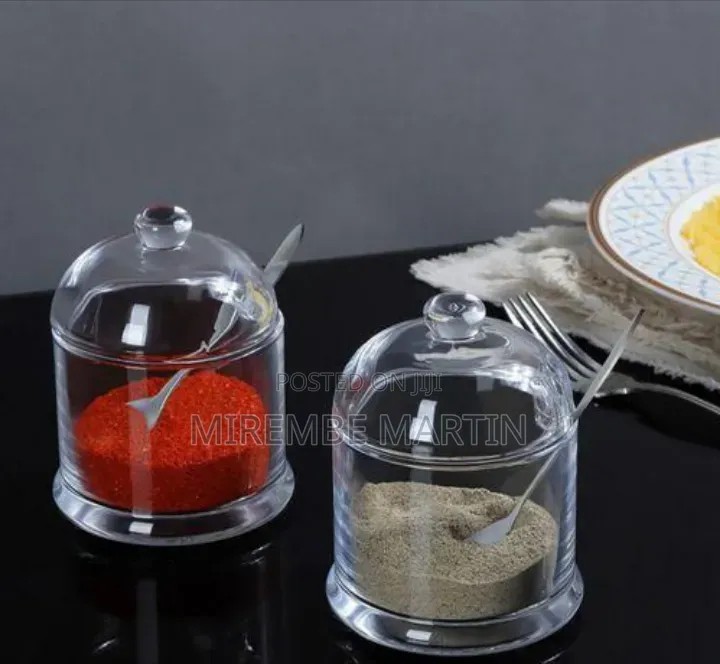 Elegant Glass Condiment Jar 2-Piece Set With Wooden Tray