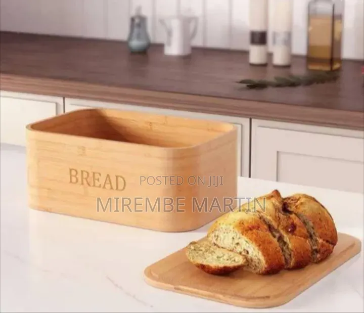 Modern Metal Bread Box With Natural Wooden Lid