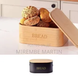 Modern Metal Bread Box With Natural Wooden Lid