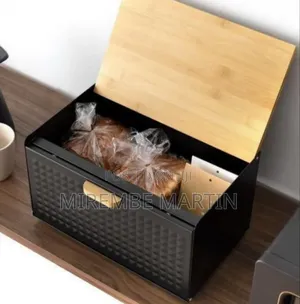 Modern Bread Bin With Natural Wooden Cutting Board Lid