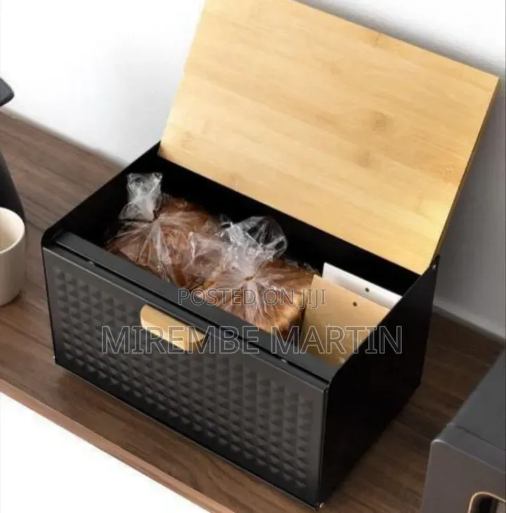 Modern Bread Bin With Natural Wooden Cutting Board Lid