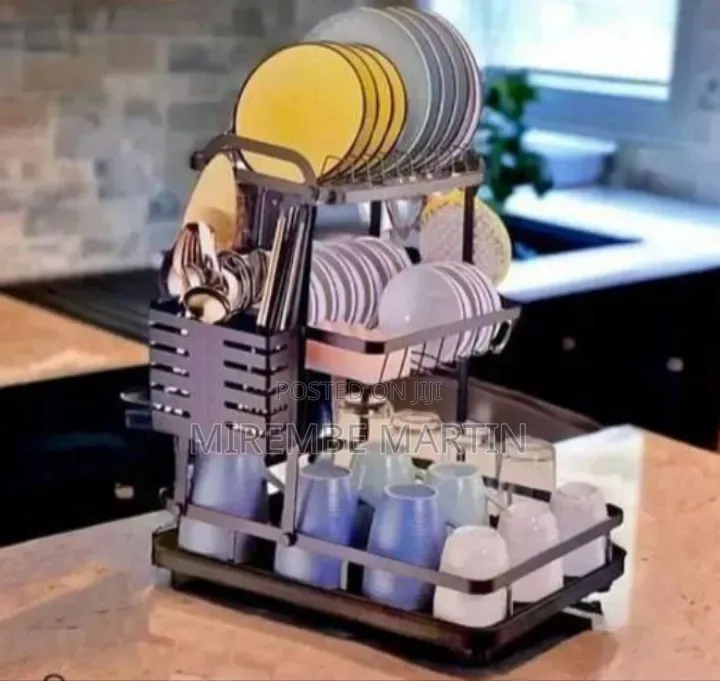Deluxe 2-Tier Gold Finish Dish Drying Rack & Kitchen Organizer