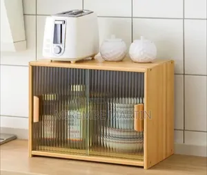 Elegant Wooden Countertop Storage Cabinet With Fluted Glass Door