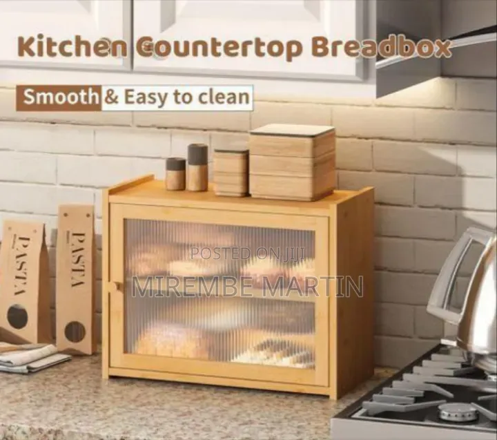 Elegant Wooden Countertop Storage Cabinet With Fluted Glass Door