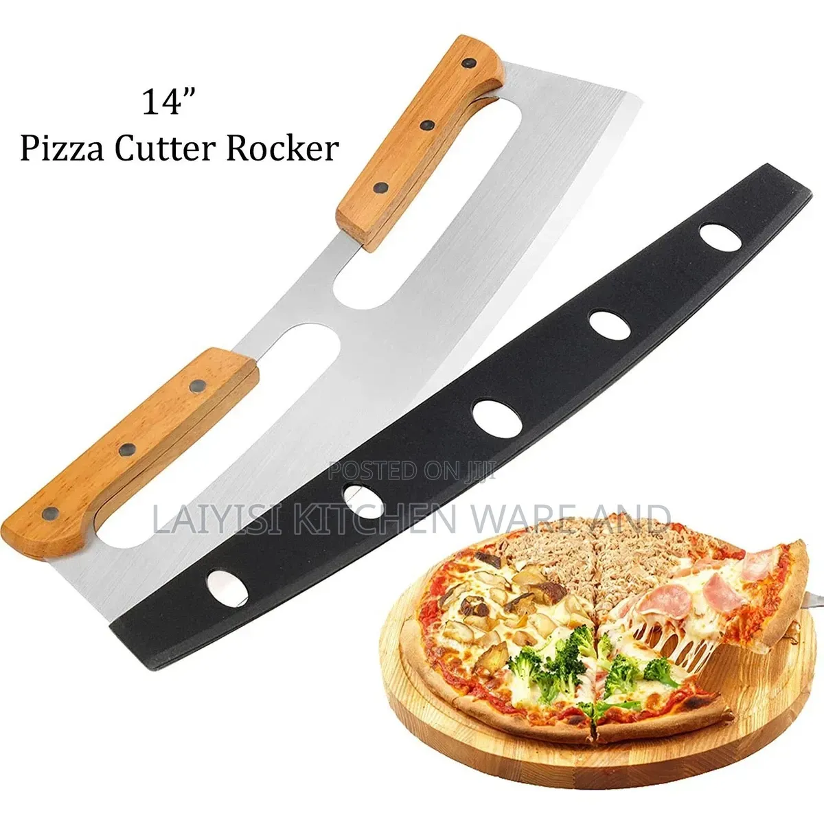 Sharp Pizza Cutter Wooden Handle W/ Protective Cover Stainless Steel