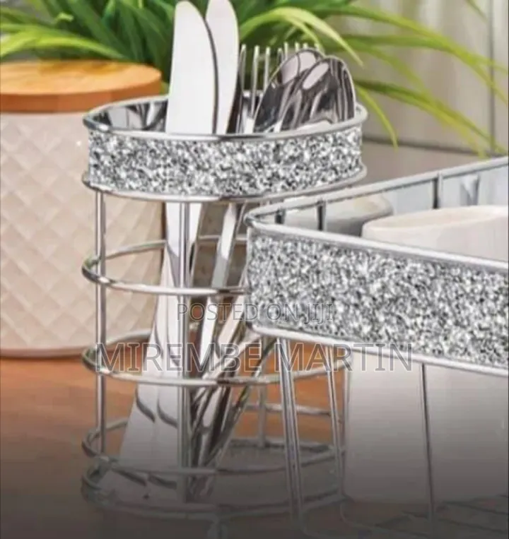 Glamorous Metallic Cutlery Holder With Rhinestone Detailing -