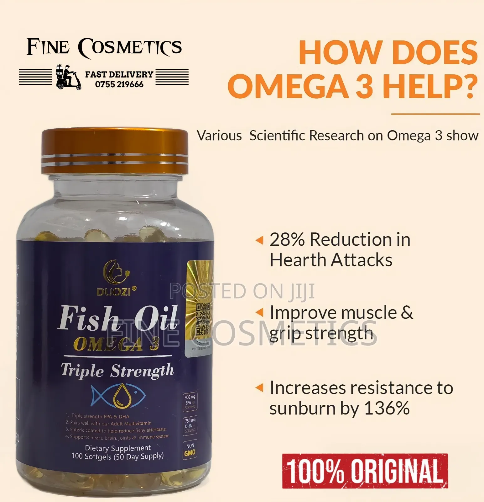 Omega 3 Fish Oil Heart,Brain,Skin,Joints + Immune Support 100 Capsules