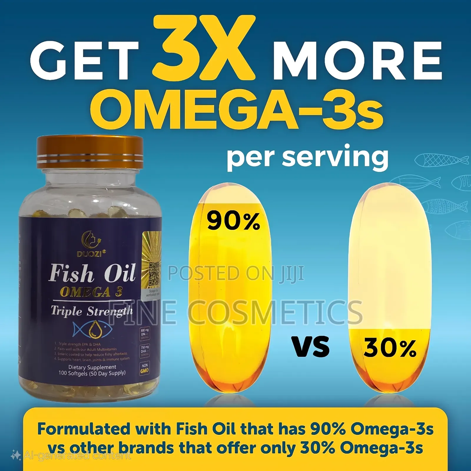 Omega 3 Fish Oil Heart,Brain,Skin,Joints + Immune Support 100 Capsules