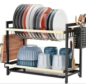 Sophisticated Two-Tier Dish Drying Rack and Countertop Organizer