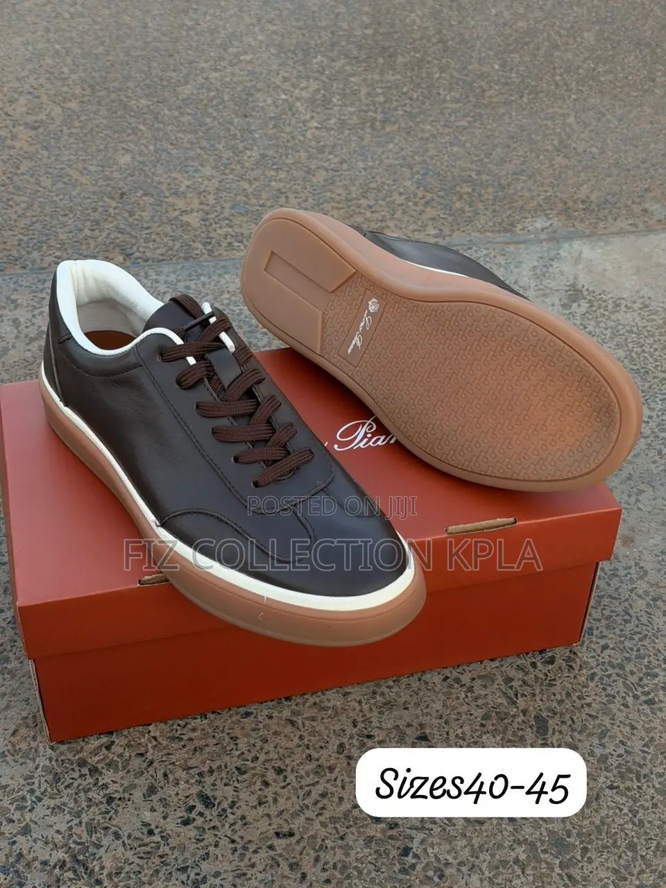 Original Dark Brown Loro Piana Leather Casual Sneakers