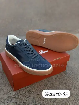 Original Navy Blue Loro Piana Leather Casual Sneakers