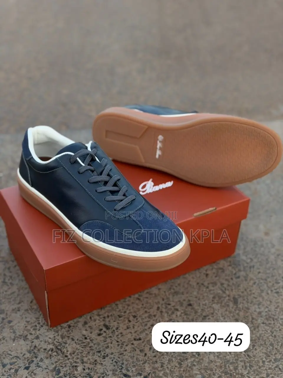Original Navy Blue Loro Piana Leather Casual Sneakers