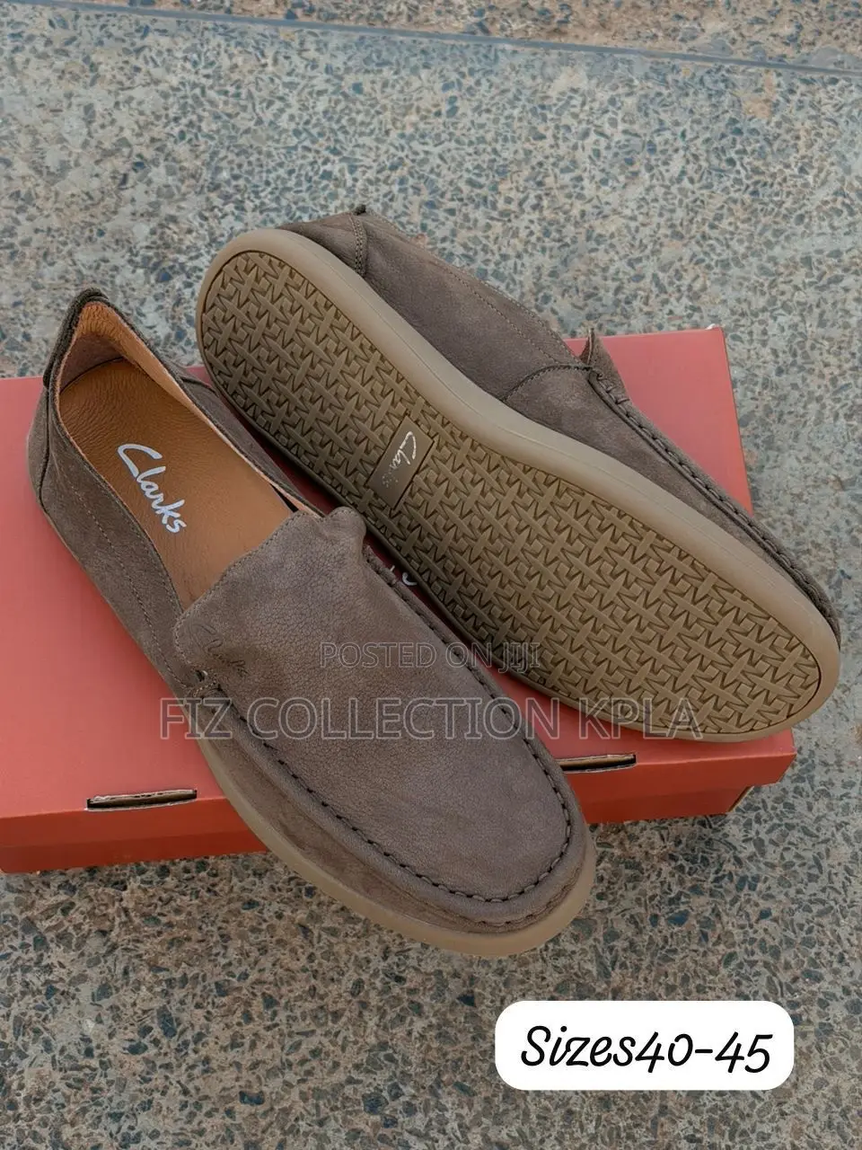 Original Taupe Clarks Suede Slip-on Casual Loafers for Men