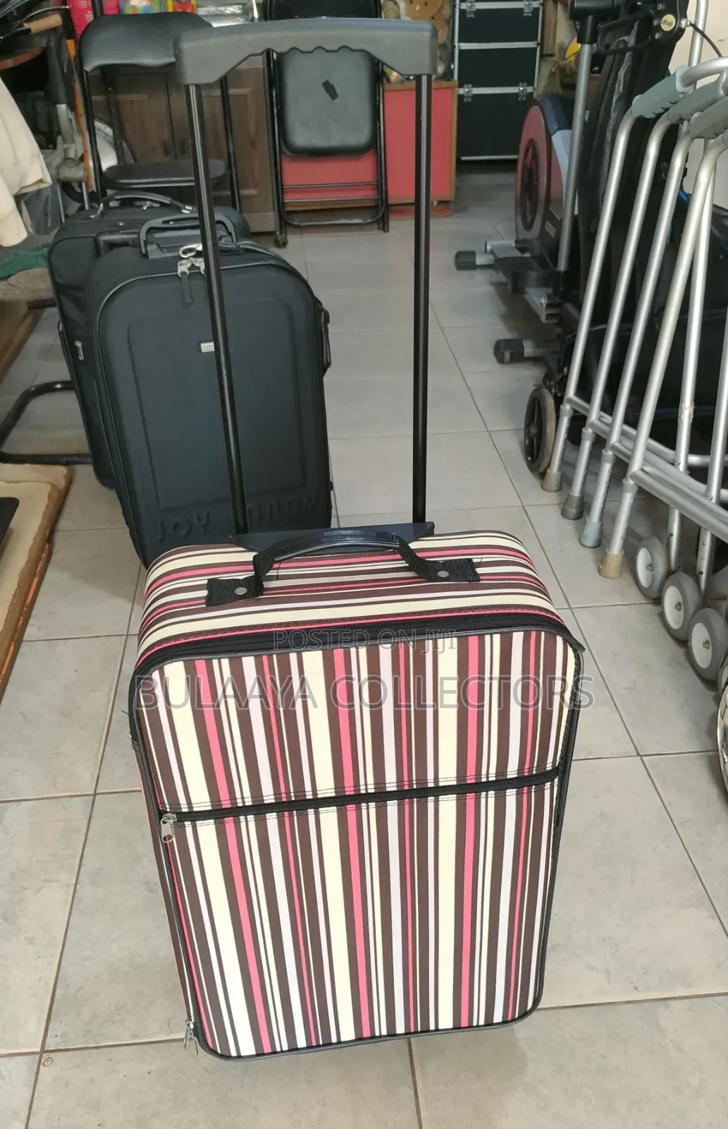 Japanese Striped, Soft-Sided Rolling Travel Trolley Suitcase.