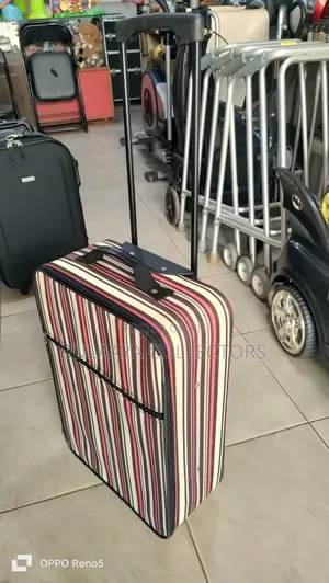Japanese Striped, Soft-Sided Rolling Travel Trolley Suitcase.