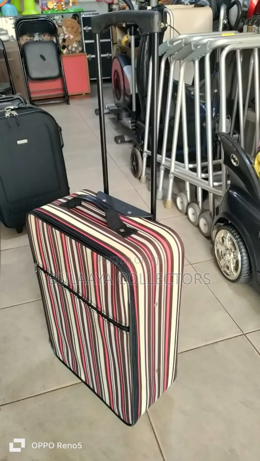 Japanese Striped, Soft-Sided Rolling Travel Trolley Suitcase.