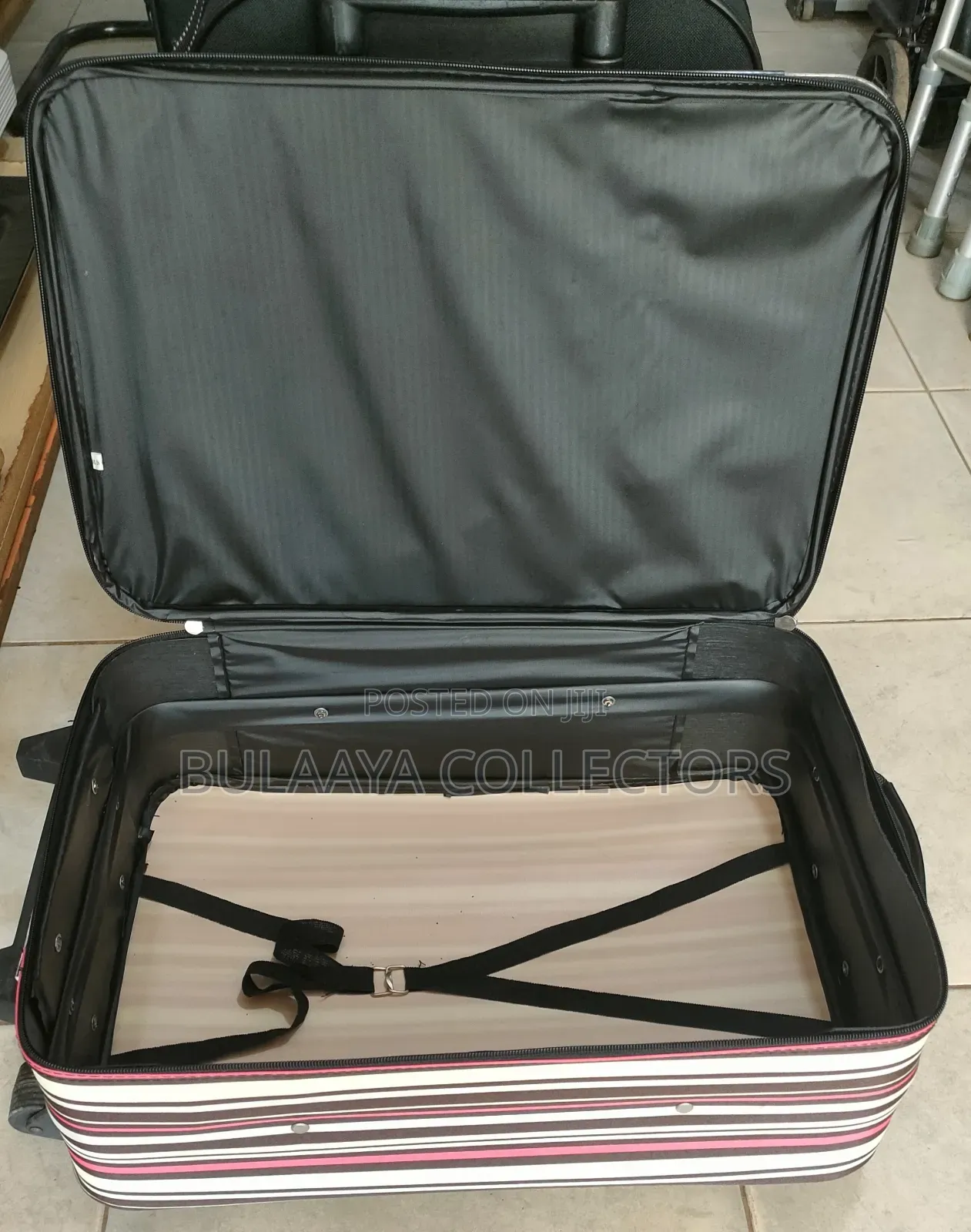Japanese Striped, Soft-Sided Rolling Travel Trolley Suitcase.