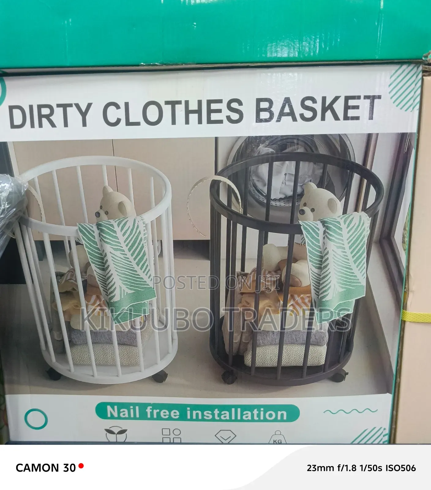 Round, Rolling Metal Dirty Clothes Basket