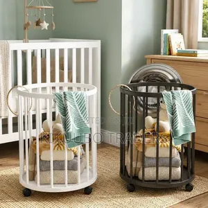 Round, Rolling Metal Dirty Clothes Basket