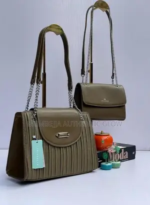 Elegant Pleated 2 Piece Handbag Set -Taupe/ Beige.
