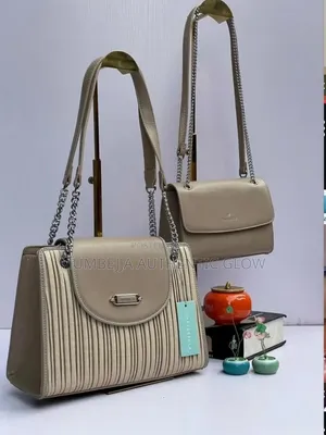 Elegant Pleated 2 Piece Handbag Set -Taupe/ Beige.