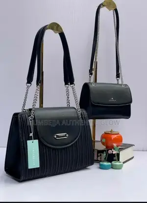 Elegant Pleated 2 Piece Handbag Set -Taupe/ Beige.