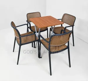 Beige X_shaped Dining Foldable Table and Chairs for Restaurant