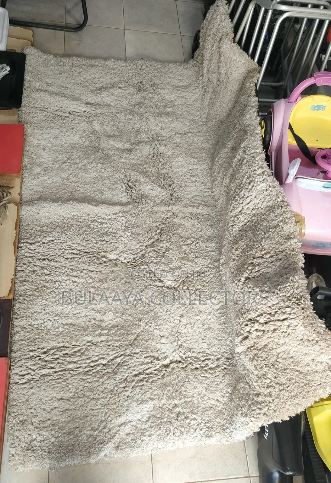 UK Used Cream-Colored, Deep-Pile Shaggy Rug/Carpet.