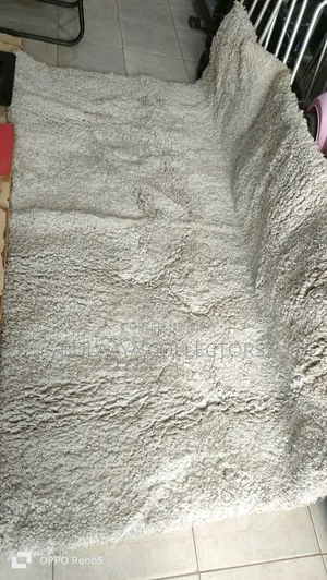 UK Used Cream-Colored, Deep-Pile Shaggy Rug/Carpet.