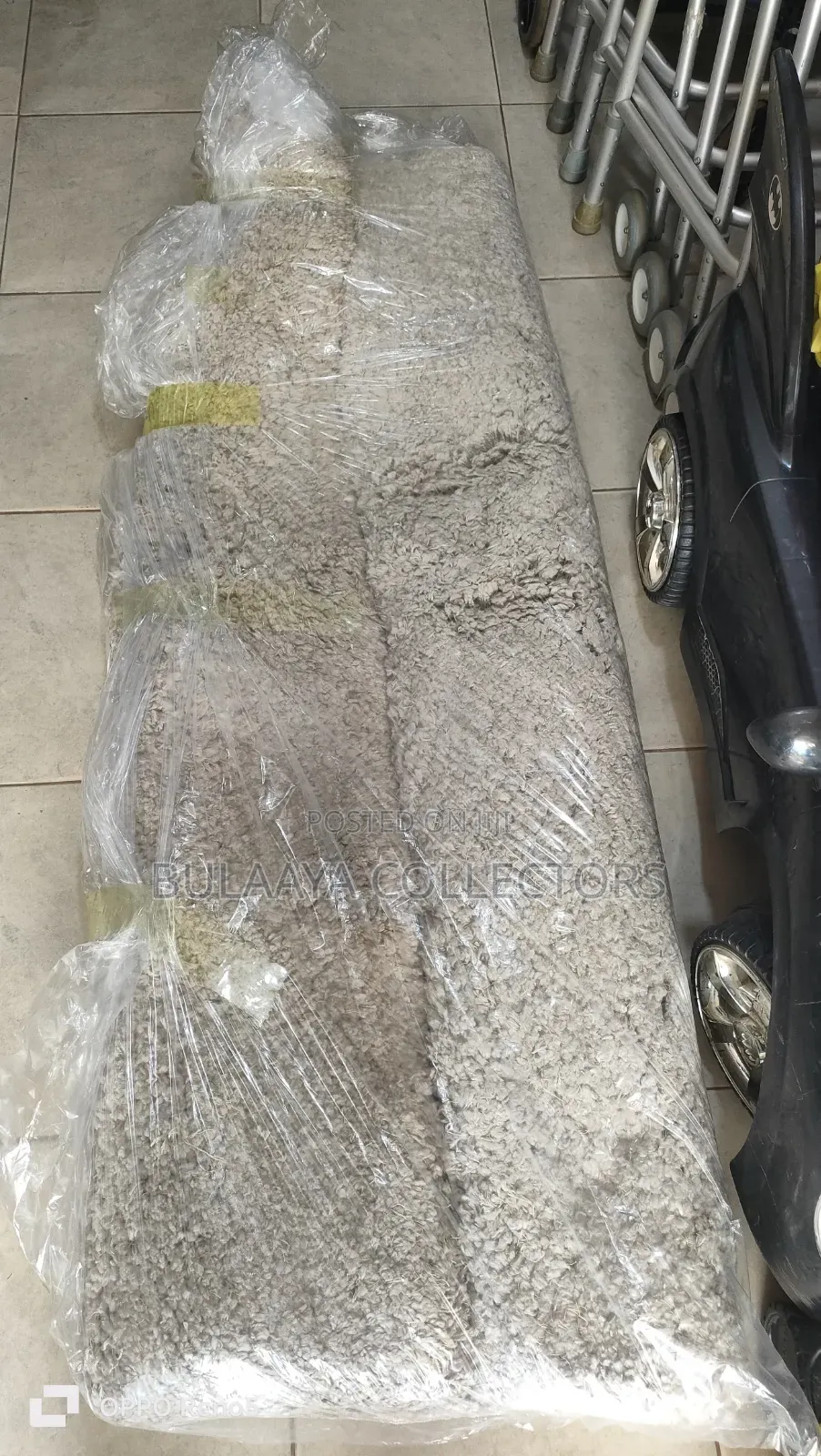 UK Used Cream-Colored, Deep-Pile Shaggy Rug/Carpet.