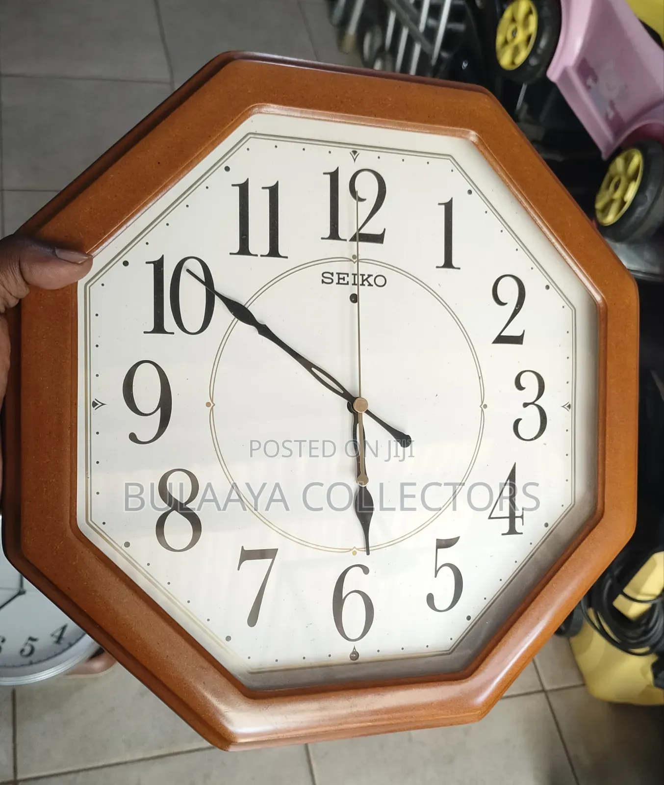 Japanese Octagonal Brown Wooden Wall Clock.