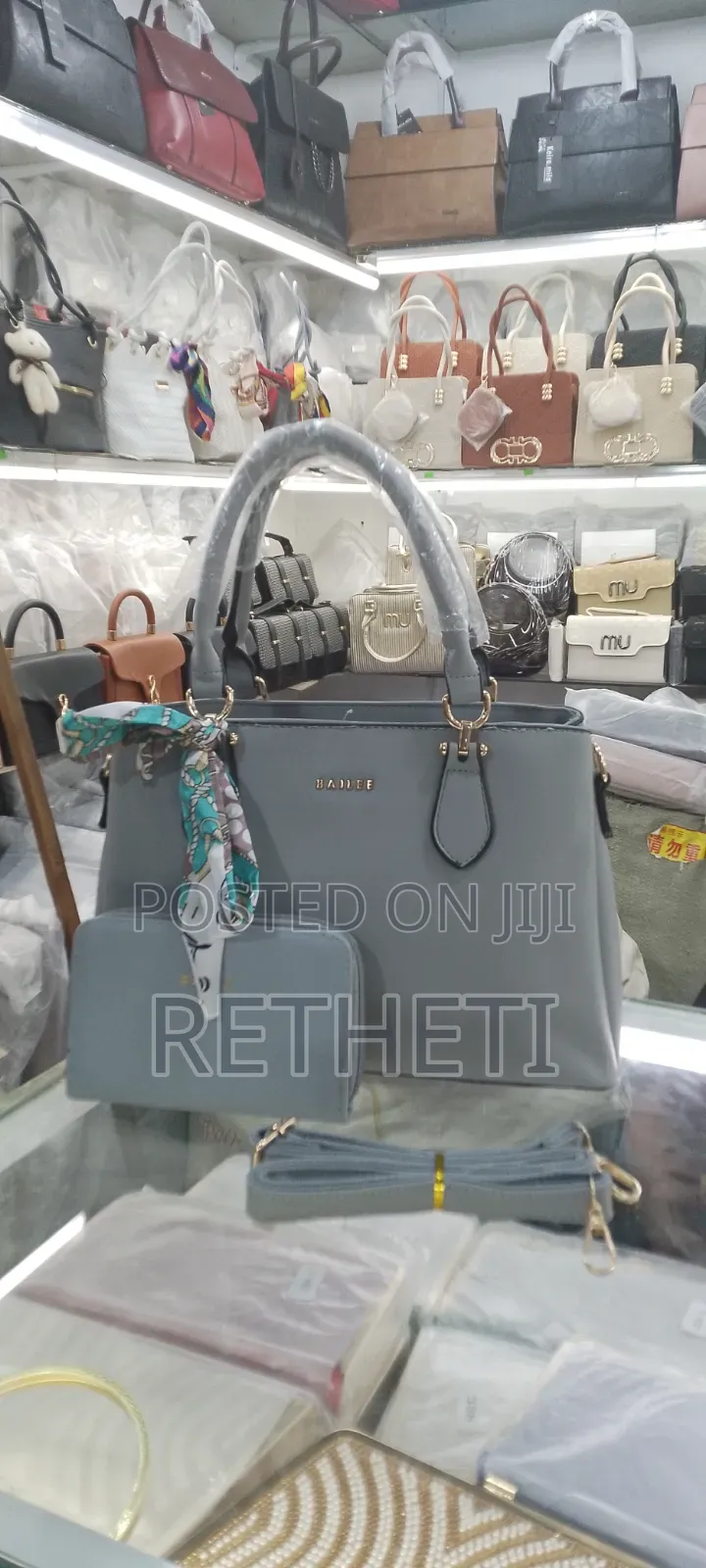 Three-Zipped Handbag and Matching Wallet Set