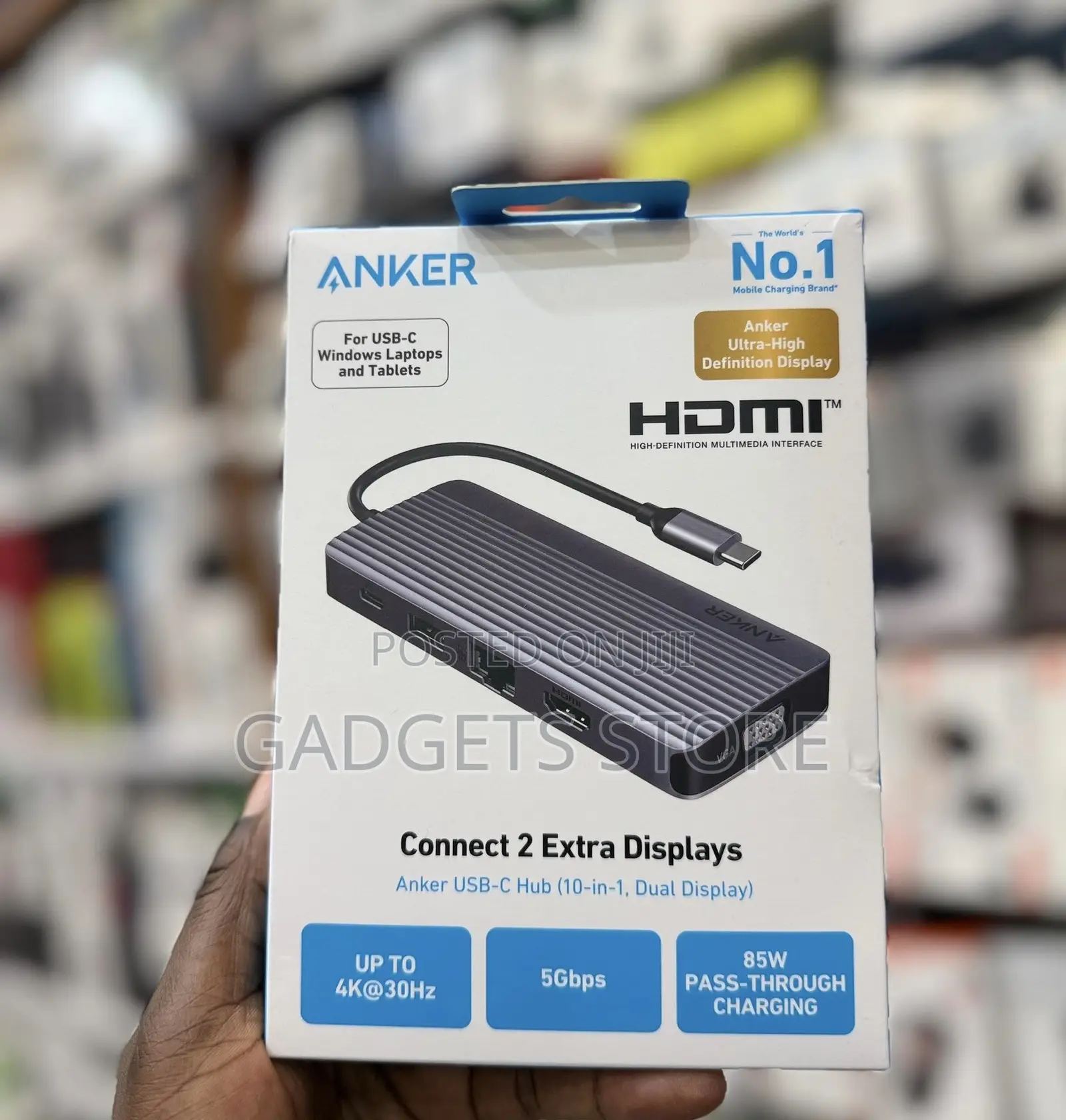 Dual-Display USB-C Hub (10-in-1), 4K @ 30Hz HDMI Display With 100W Max