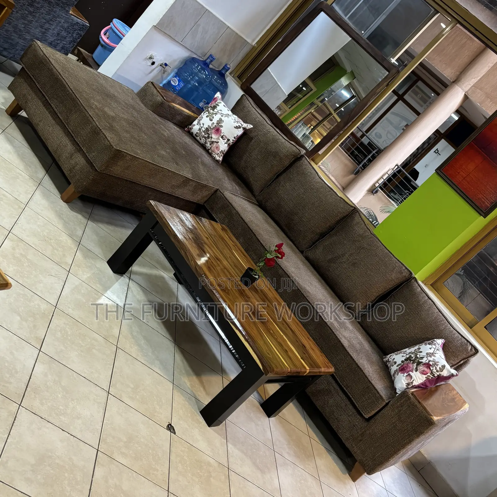 L Sofa . Brown With Springs