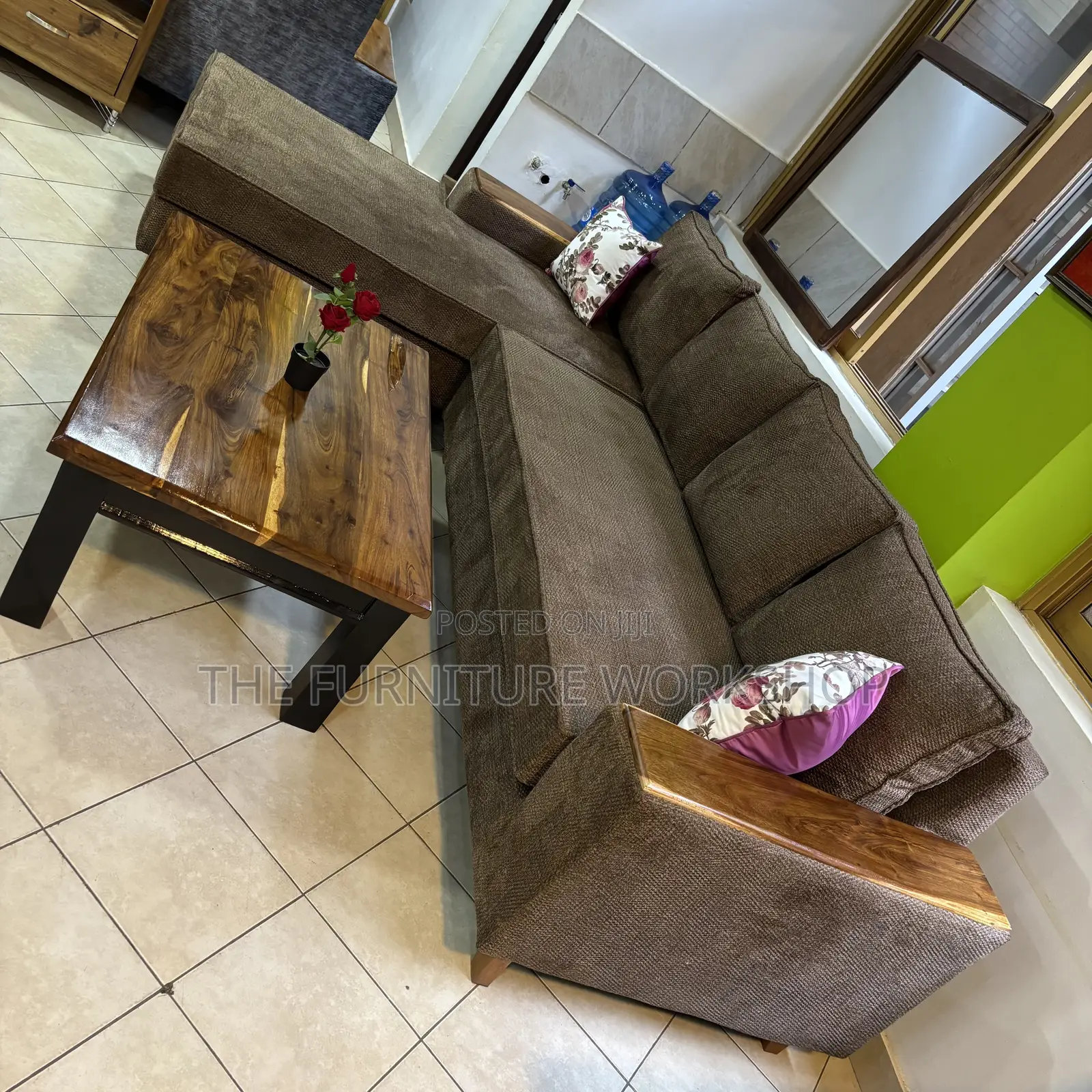 L Sofa . Brown With Springs