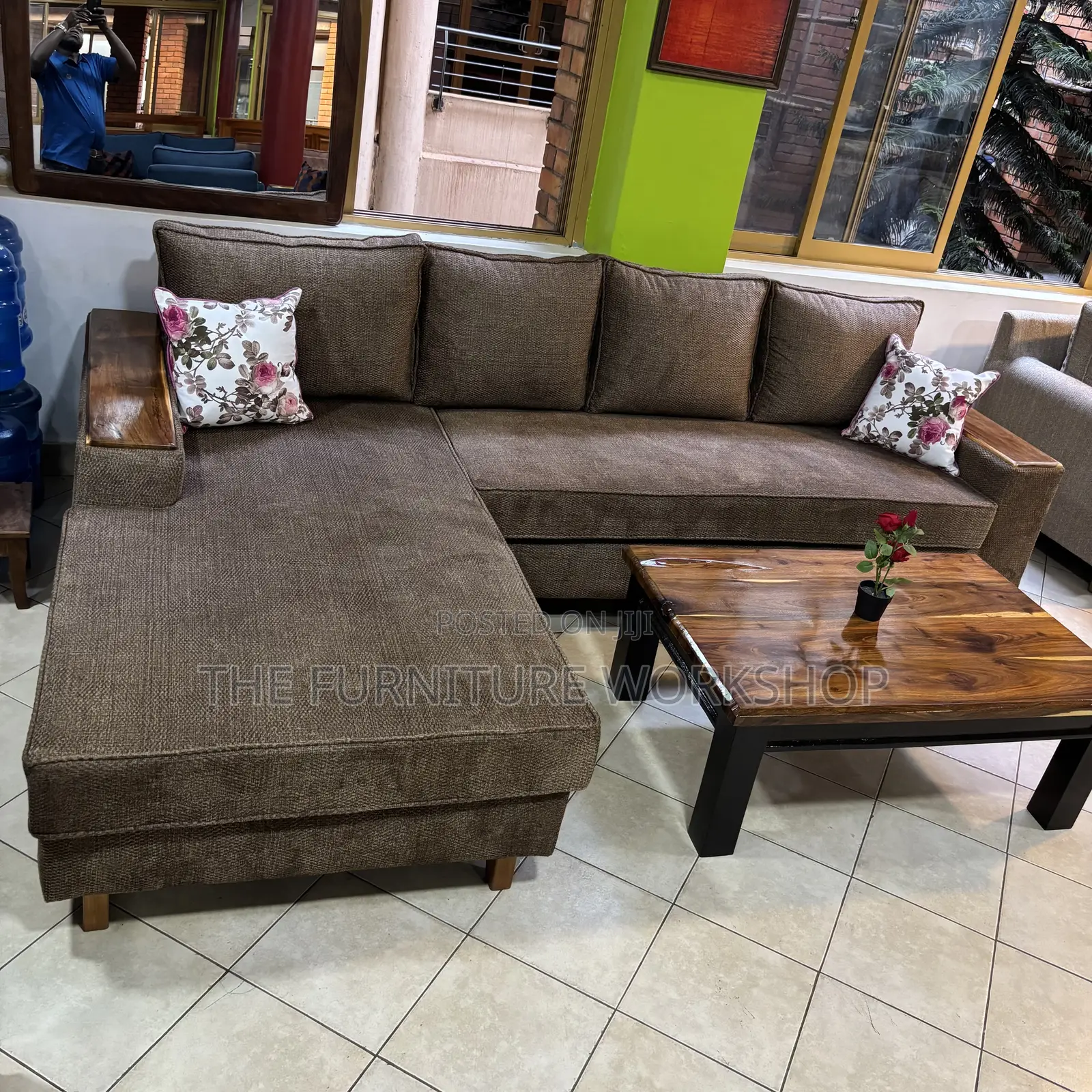 L Sofa . Brown With Springs