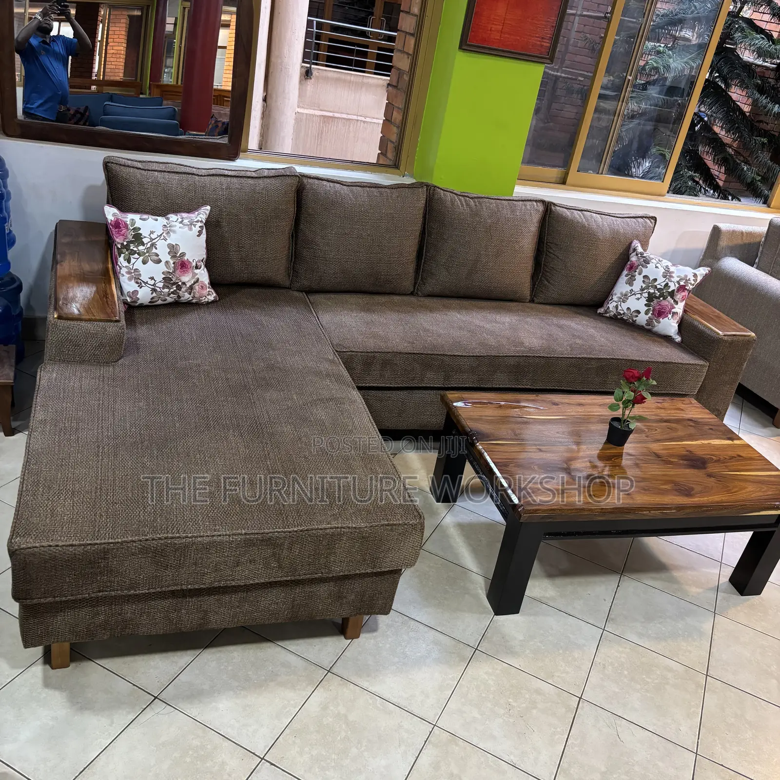 L Sofa . Brown With Springs