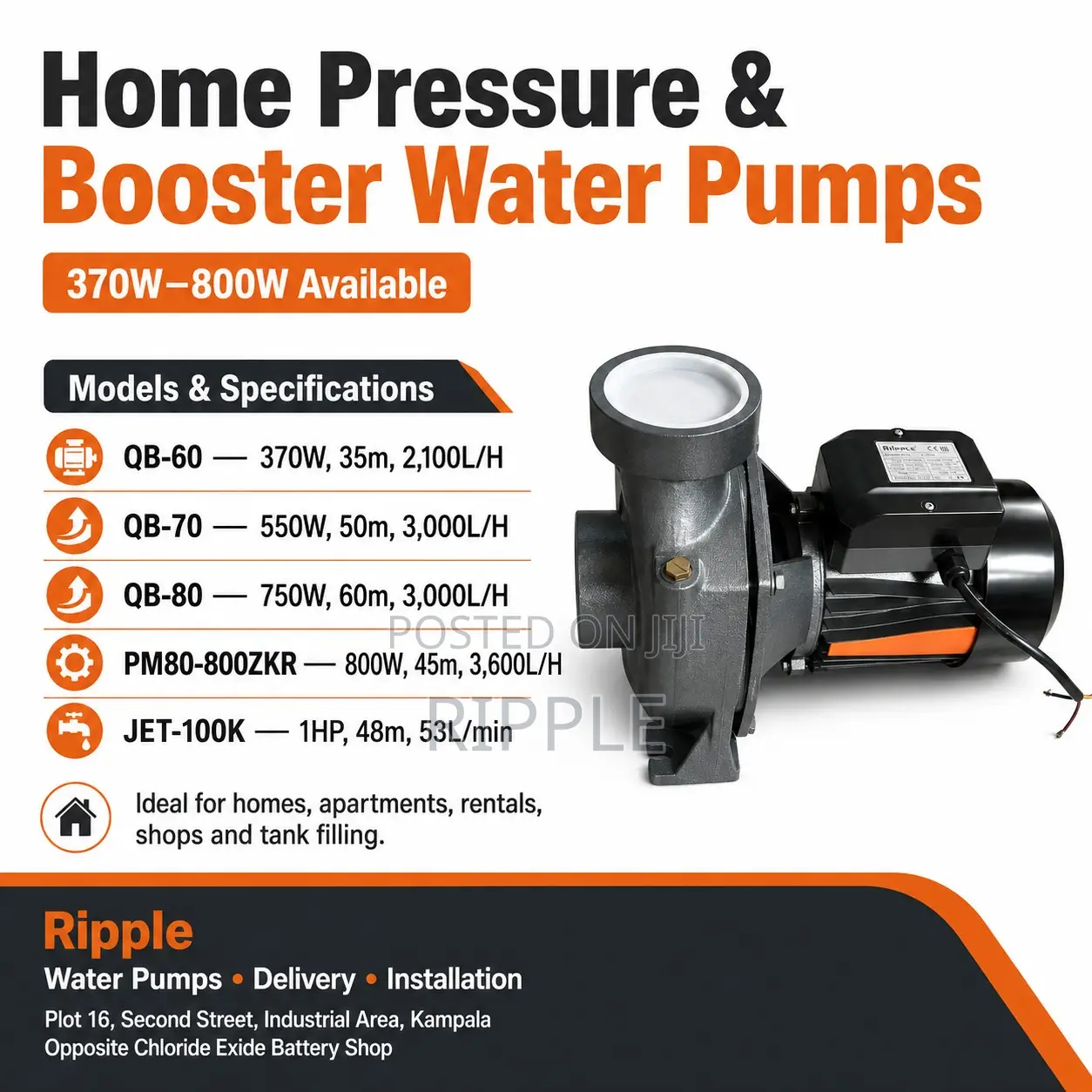 370W–800W Home Pressure & Booster Water Pumps