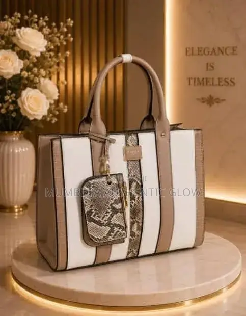 Brown and White Women's Premium Luxury Handbag.