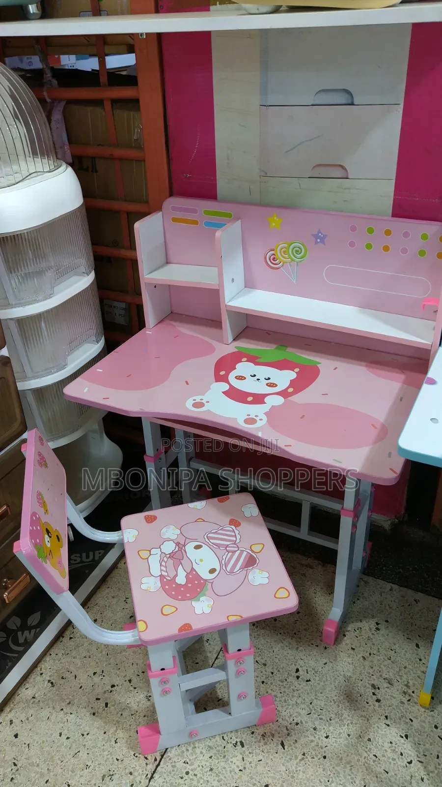 Adjustable Kids Study Desk &Chair Set Educational Table With Bookshelf
