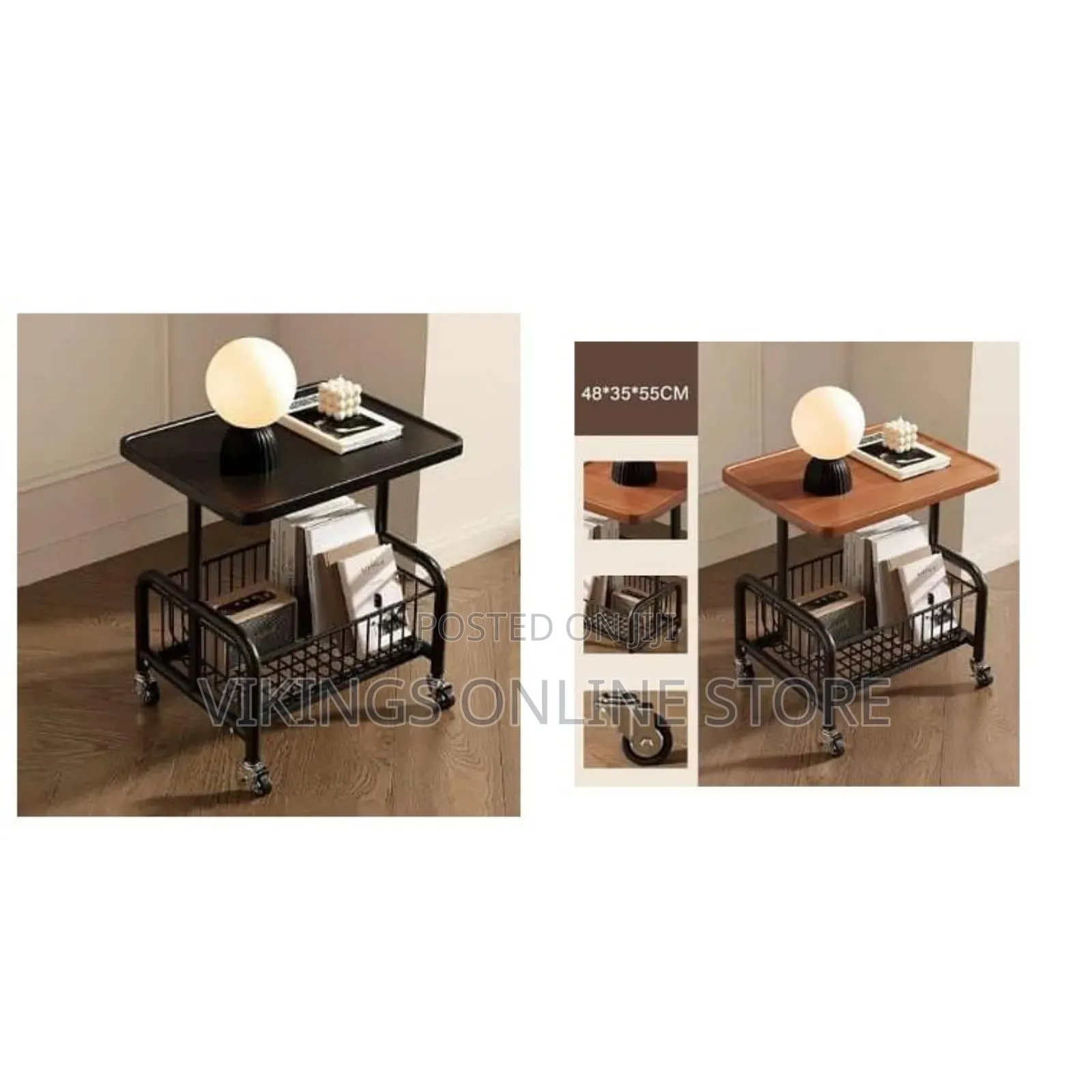 Mobile Two-Tier Rolling End Table a Smooth Wooden Tabletop