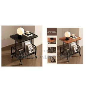 Mobile Two-Tier Rolling End Table a Smooth Wooden Tabletop