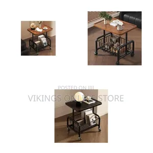 Mobile Two-Tier Rolling End Table a Smooth Wooden Tabletop