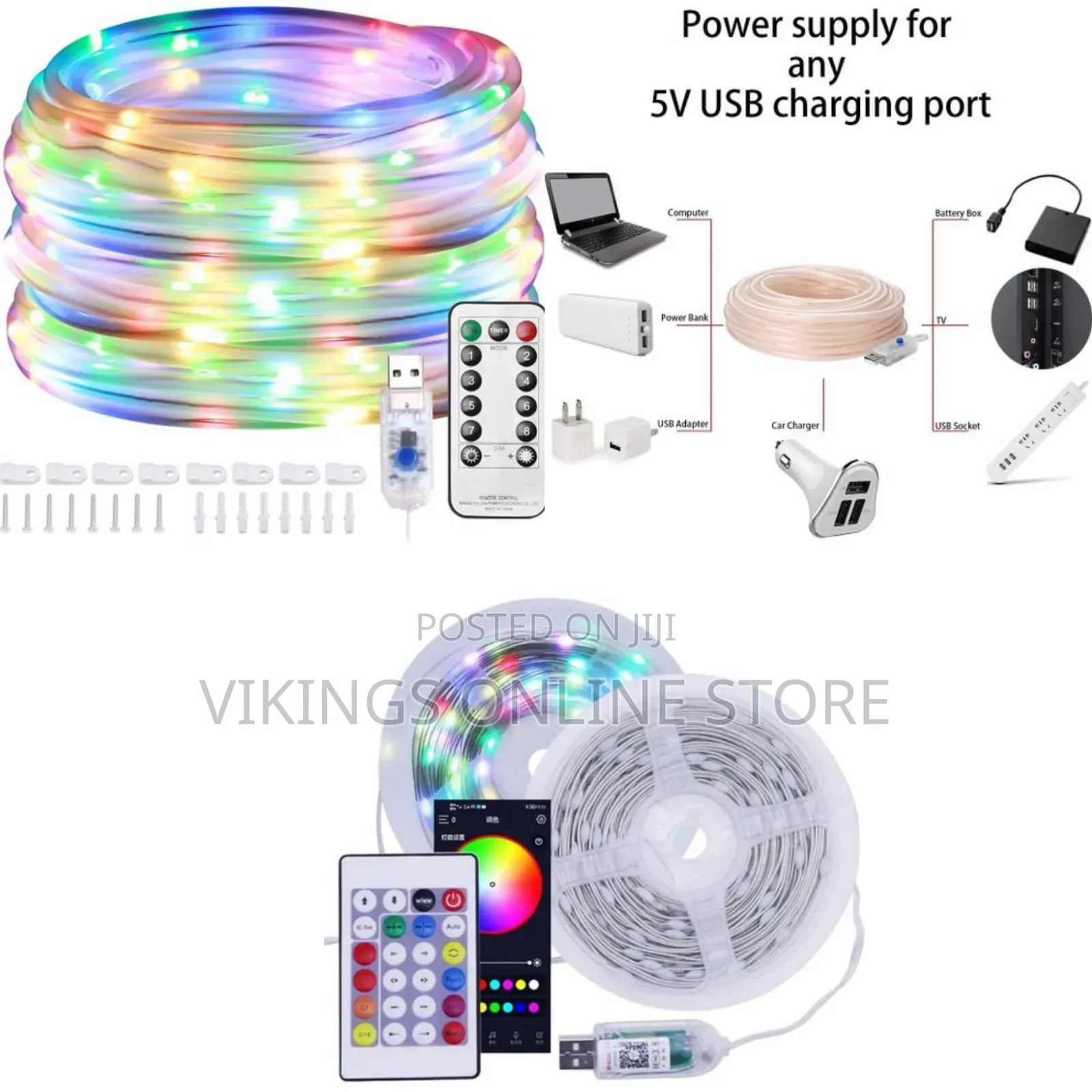 10-Meter (32.8 Ft) Multi-Colored LED Rope and String Light Set Powered