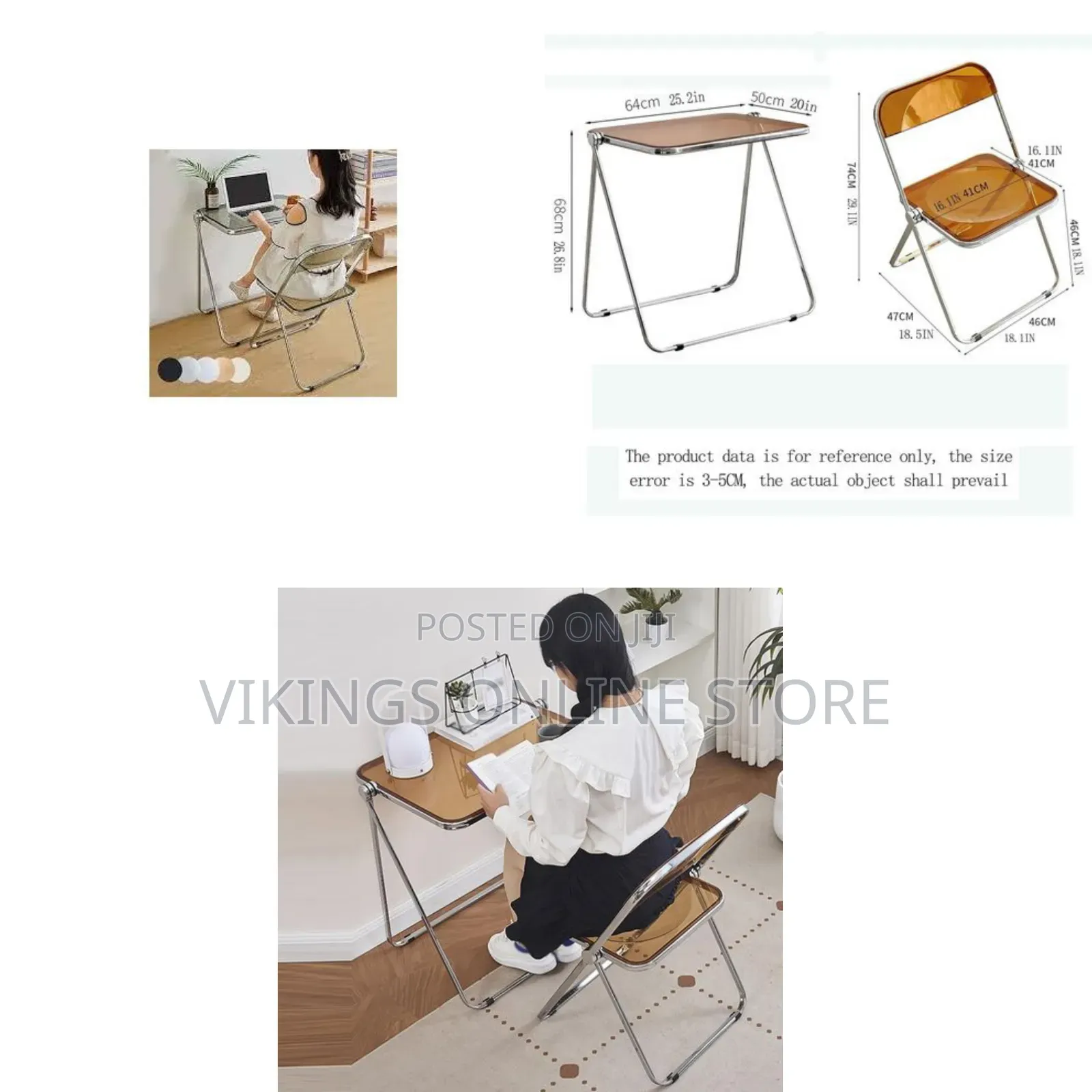 Portable, Folding Acrylic Desk and Chair Set With a Tea-Colored