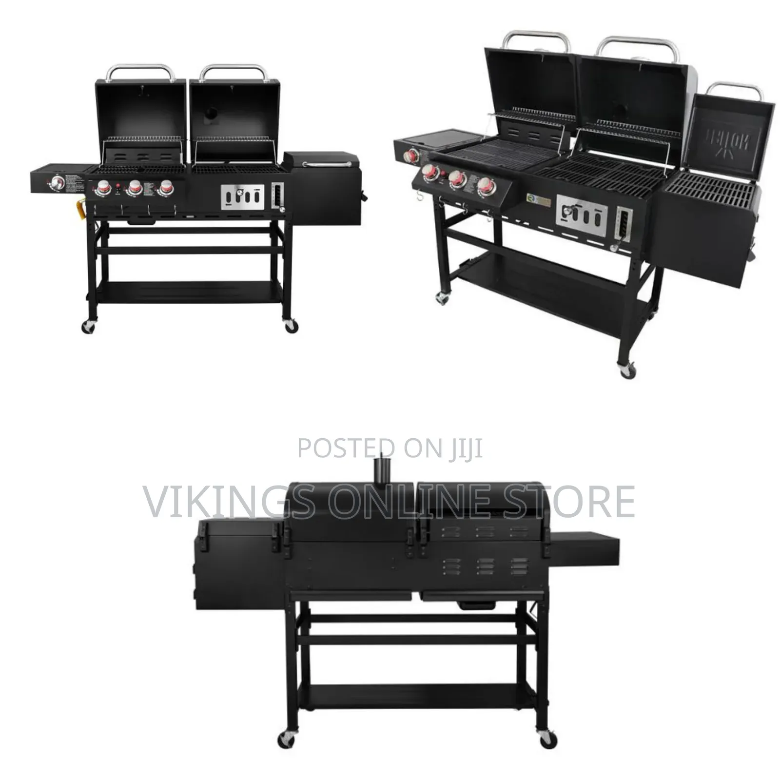 Combo Grill With an Offset Smoker Side Shelf and a Lower Storage Shelf