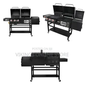 Combo Grill With an Offset Smoker Side Shelf and a Lower Storage Shelf