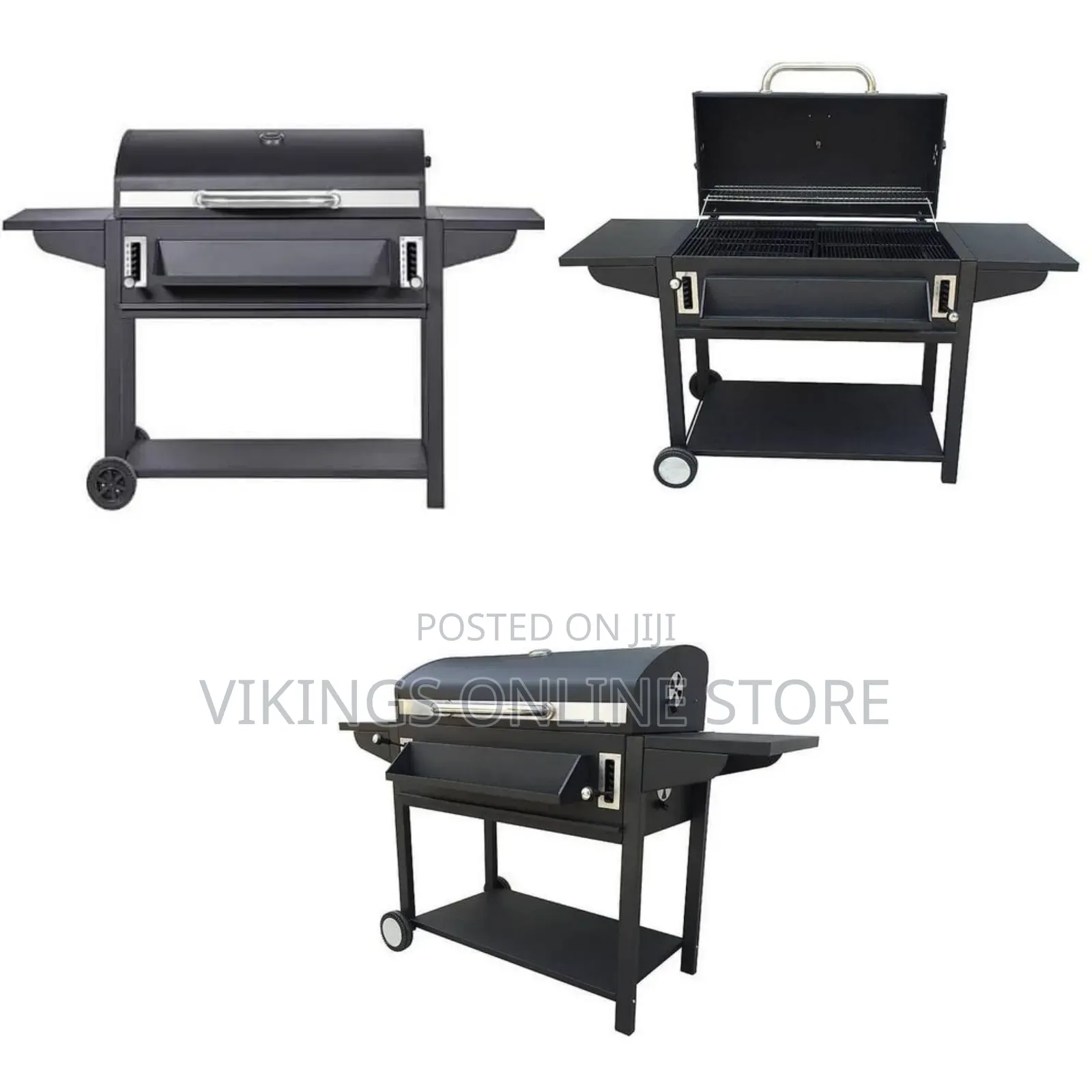 Charcoal BBQ Smoker Grill With Dual Liftable Trays and Foldable Side
